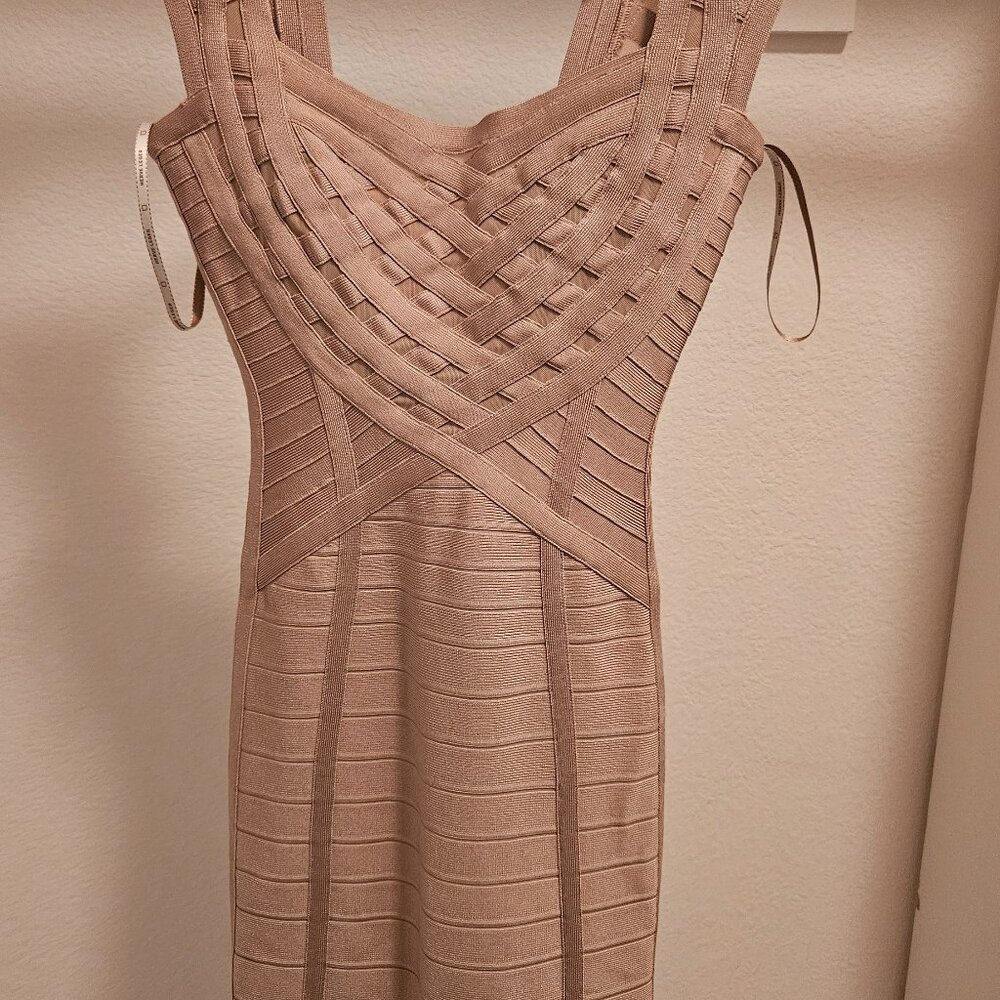 Hervé Léger Bandage Dress XS Nude / Pink Bodycon Cocktail Evening Dress
